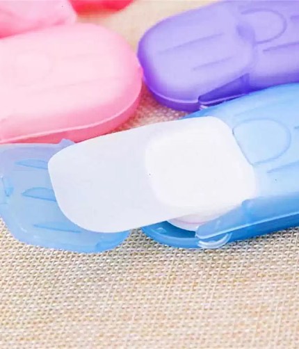 FJK Camping Gear soap sheets being used with water at a campsite.