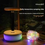 Rechargeable camping light with RGB base and colorful string lights.