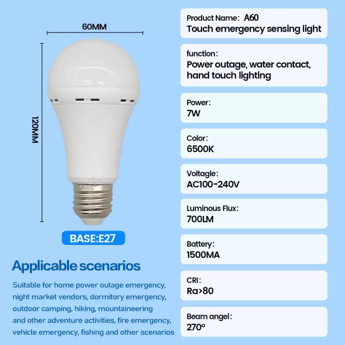 Rechargeable LED light bulb used for home power failure.