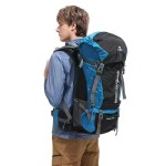 Blue sports rucksack for travel and camping.