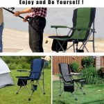 Rear view of the high back camping chair showing the strong aluminum frame structure.