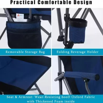 Camping chair features with cup holder, storage pocket, and padded seat fabric