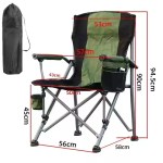 Large fishing chair with a high back and cup holder set up on a grassy lakebank.