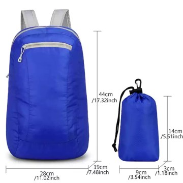 Foldable backpack size dimensions with compact storage pouch for travel