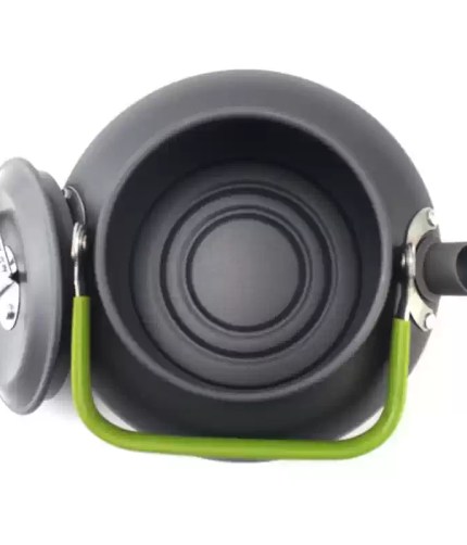 DS12 camping water kettle shown nesting inside a larger pot for compact rucksack storage.