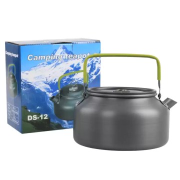 DS08, DS12, and DS18 series alloy camping kettles shown side-by-side to compare sizes.