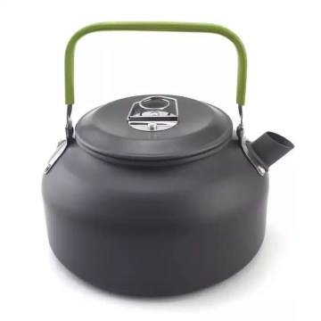 Outdoor alloy camping water kettle DS12 ($1.2\text{L}$) shown boiling water on a mini gas burner.