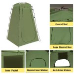 Pop-up camping shower tent with silver-coated UV protection fabric.