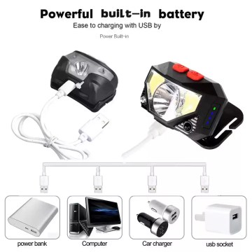 Lightweight rechargeable head light for fishing and climbing.