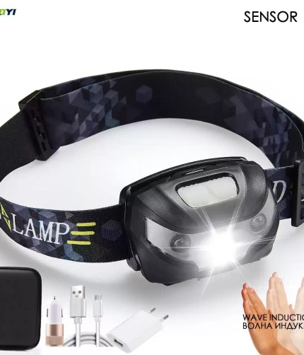 Powerful LED headlamp with body motion sensor for hands-free use.