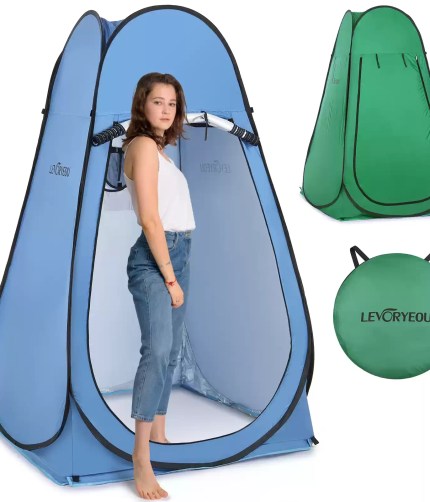 Portable privacy shelter carried on a hike.