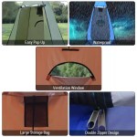 Folded privacy tent in a circular carry bag.
