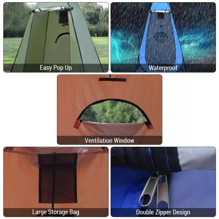 Folded privacy tent in a circular carry bag.