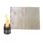 Portable fire blanket folded into a small square being tucked into a camping storage bag.