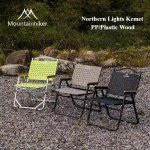 Portable folding camping chair with plastic wood seat and alloy frame.