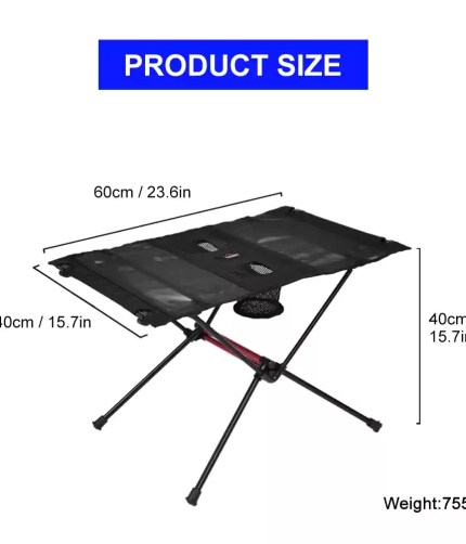 Close-up of the shock-corded aluminum legs on a folding travel table for hiking.