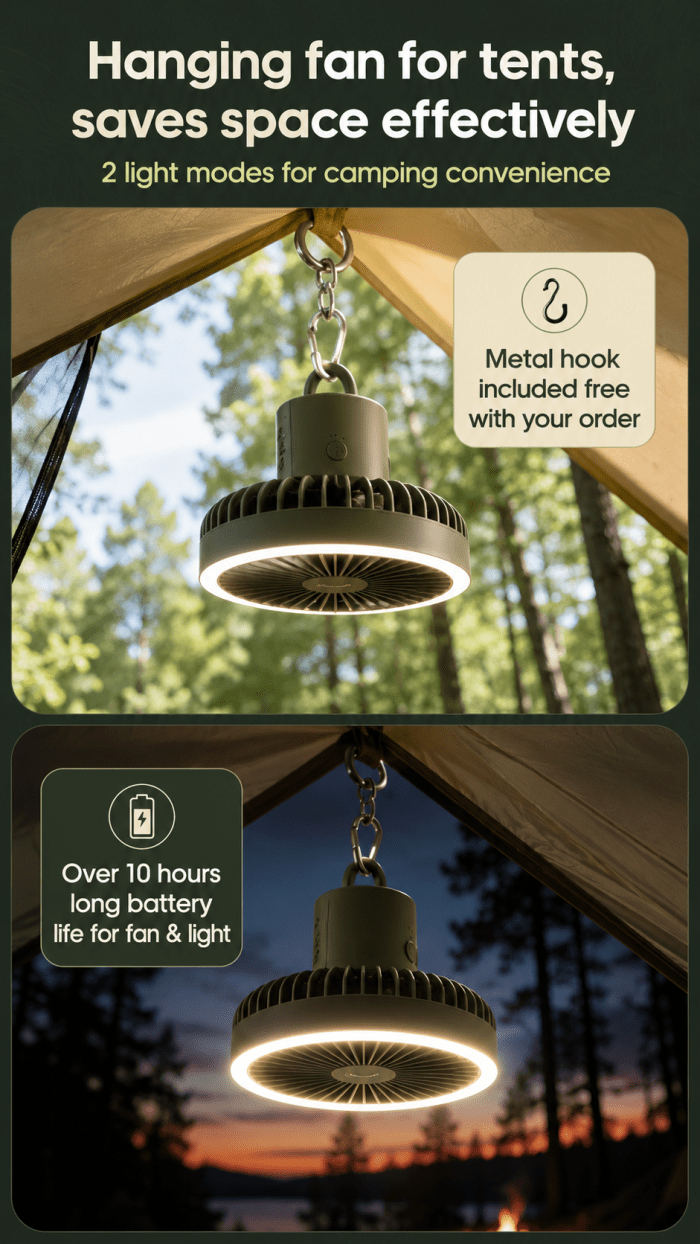 Portable Rechargeable Camping Fan with LED Light (11) Portable Rechargeable Camping Fan with LED Light for camping