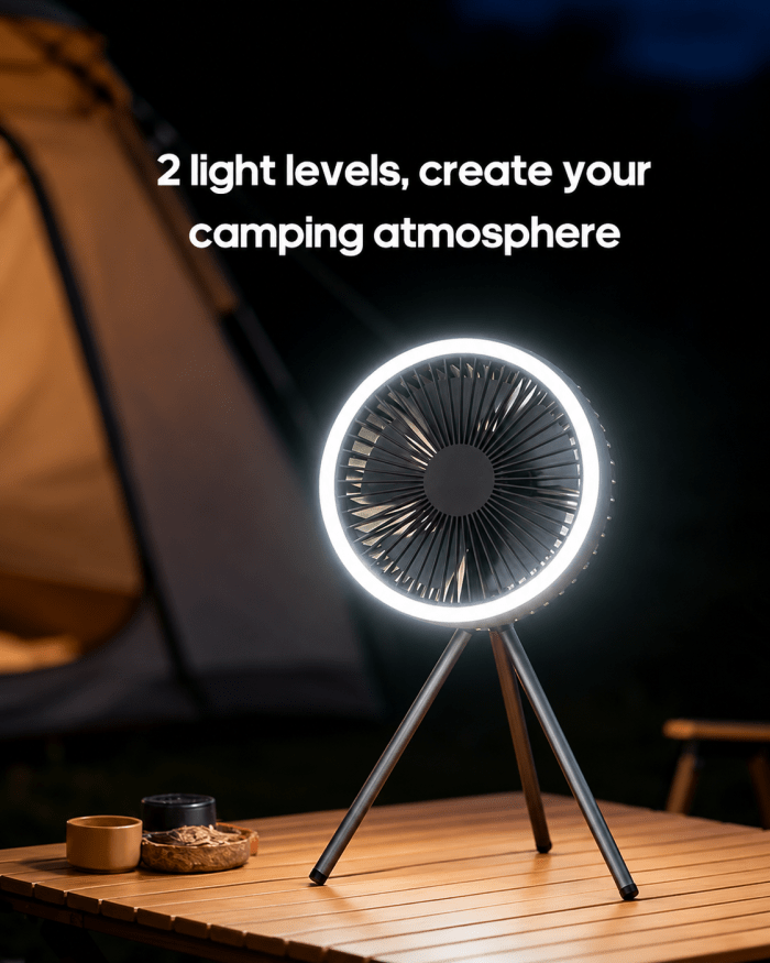 Portable Rechargeable Camping Fan with LED Light (4) Portable Rechargeable Camping Fan with LED Light for camping