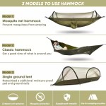 The fabric hanging swing bed being folded back into its compact attached travel pouch.