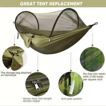 Mosquito net camping hammock with built-in storage, fine mesh and zip access, ideal tent alternative