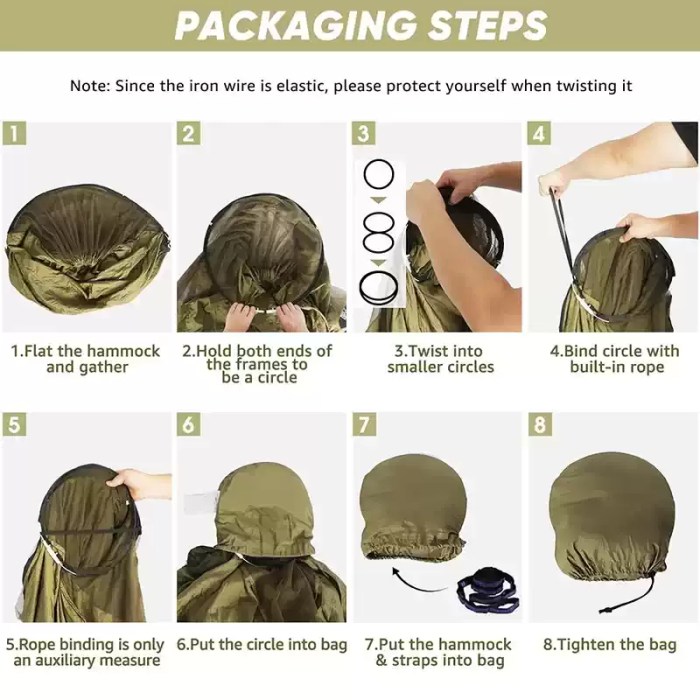 Quick Opening Mosquito Net Hammock_4 Close-up of the automatic opening frame and two-way zipper on the hanging bed.