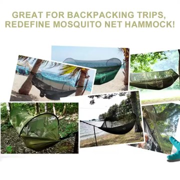 Mosquito net camping hammock shown on backpacking trips, ideal for outdoor and travel use