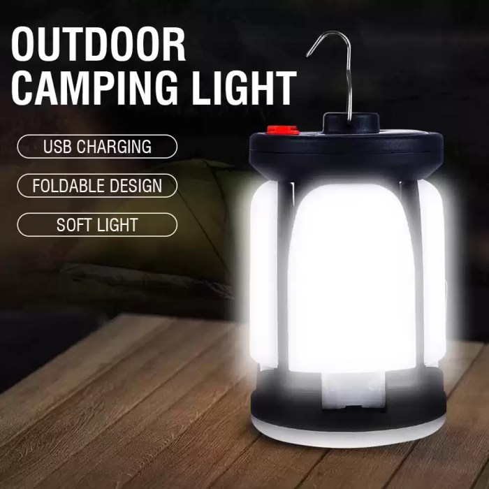 Rechargeable outdoor camping lantern with USB charging, foldable design and soft LED light