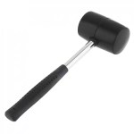 Black rubber hammer with round head used for stakes on a nature hike.