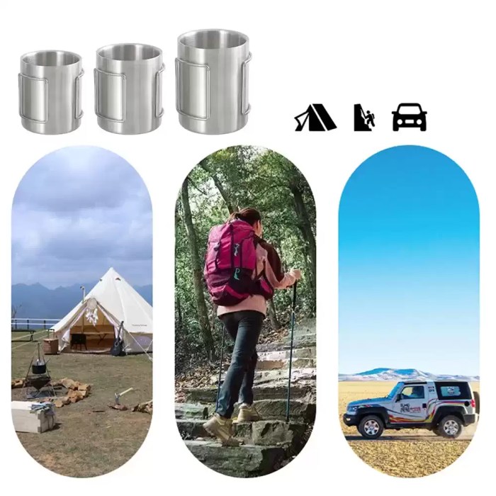 Close-up of the foldable handles tucked against the body of the camping water cup.