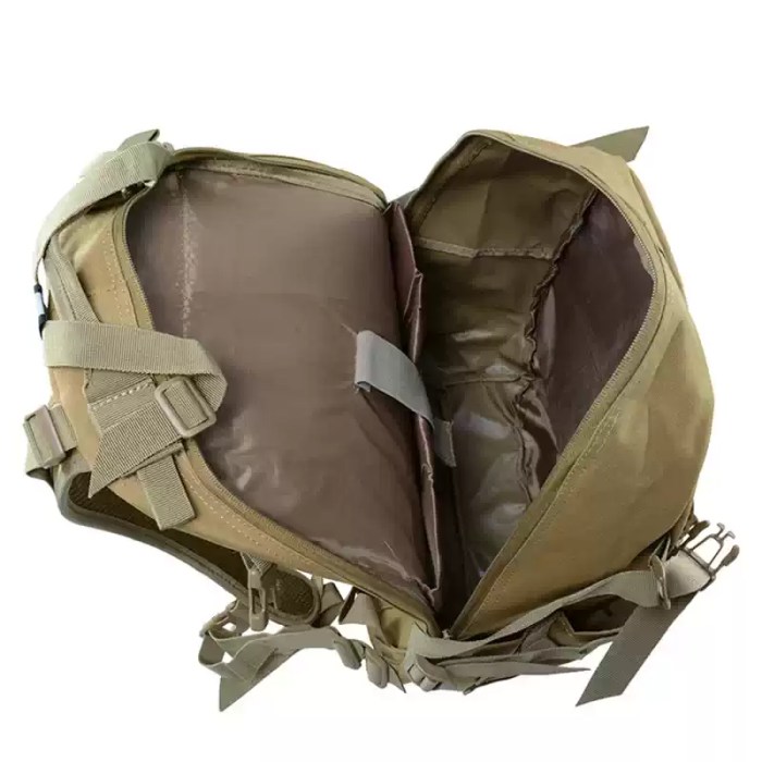 Climbing rucksack with Molle webbing for fishing gear.