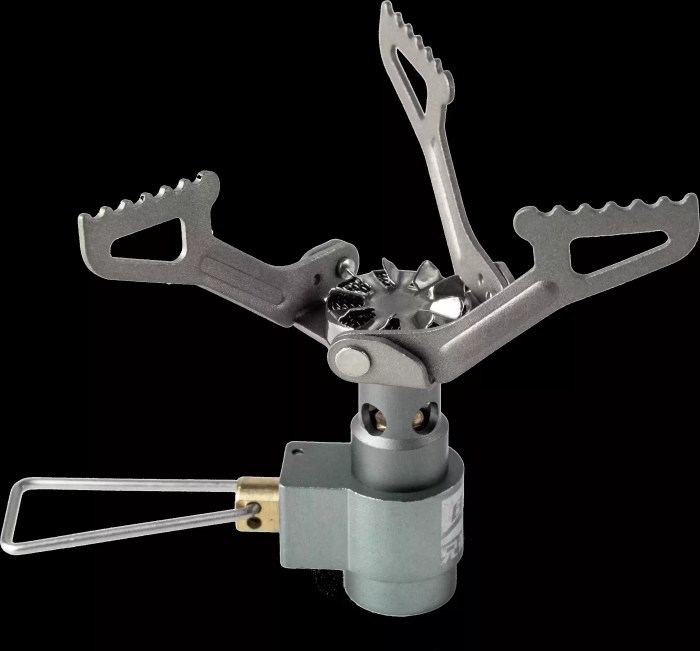 One-piece pocket stove shown next to a coin for scale.