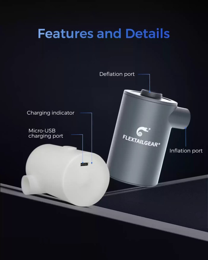 ULTRA-LIGHT ELECTRIC AIR PUMP FOR CAMPING_2 Lightweight air pump for backpacking and outdoor sports.