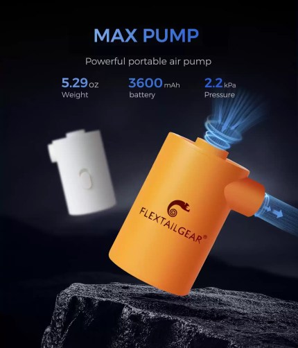 MAX PUMP electric air pump with multiple nozzle attachments.