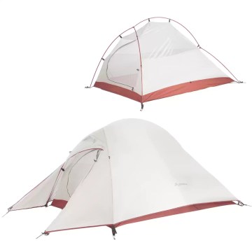 Lightweight white dome camping tent with mesh ventilation and rainfly