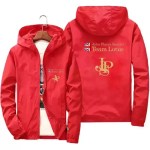 Red sports windbreaker jacket with Team Lotus logo and hood