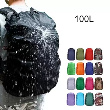 Range of military rain covers shown in various sizes from 35L to 130L for hiking bags.