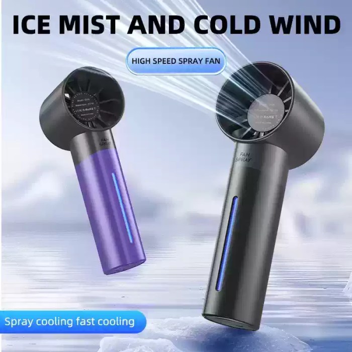 Portable ice mist spray cooling fan device