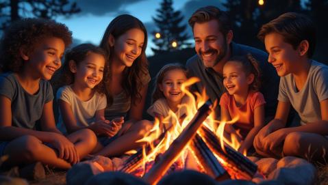 Best Campfire Games and Activities for All Ages_show a family with kids enjoying a real image