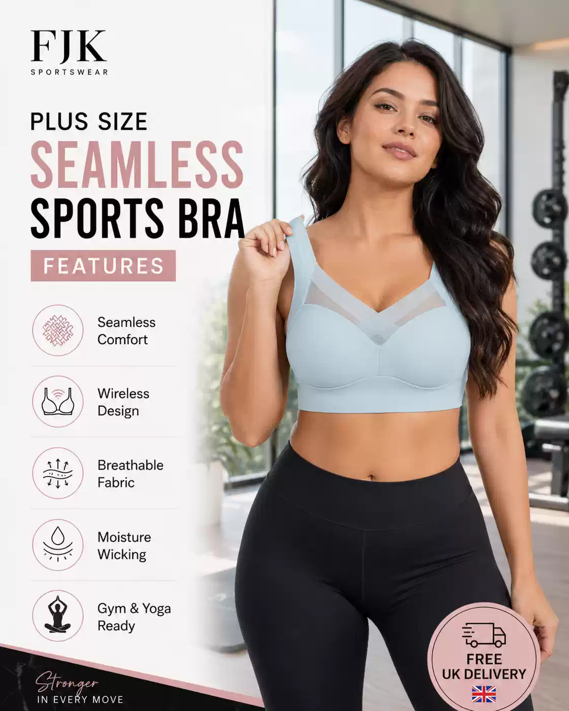 Women's plus size seamless sports bra with wireless support for gym and yoga