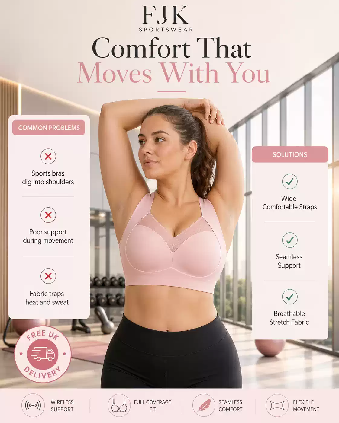 Women's plus size wireless seamless sports bra with breathable support for gym and yoga.