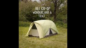 Image of the REI Co-op Wonderland 6 tent set up in a grassy area, featuring a spacious design with vertical walls and a two-room layout.