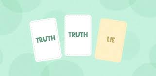 Three cards displayed on a light green background, with two labeled 'TRUTH' in white and one labeled 'LIE' in yellow.