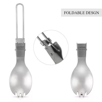 Titanium folding spork with collapsible handle – compact camping utensil