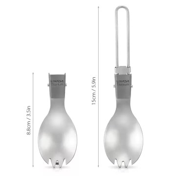 Titanium folding spork with extended and compact sizes – lightweight camping utensil