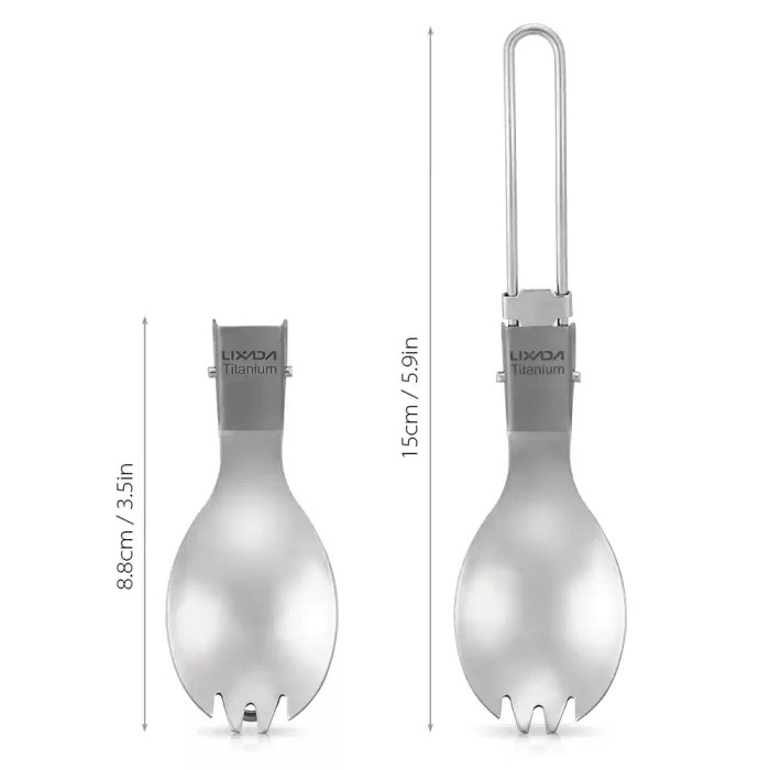 CAMPING FOLDING TITANIUM SPOON & SPORK_3 Picnic spoon and spork used during travel and fishing.