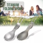 FJK Camping Gear titanium spork folded next to a camp stove.
