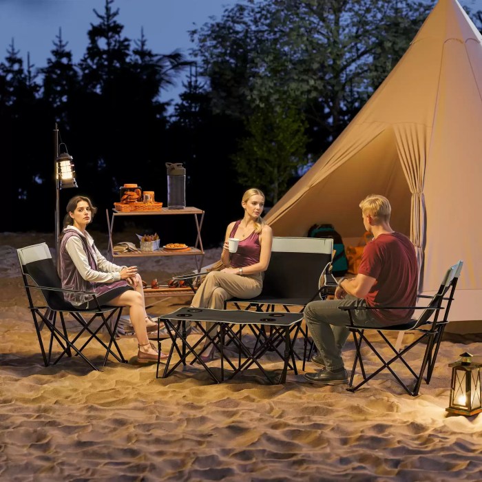 Outsunny 4 piece foldable camping table and chairs set in grey.