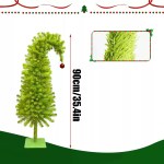 Whimsical crooked Christmas tree with 90cm height dimension diagram.