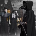 Plague Doctor Halloween costume with black cloak and mask.
