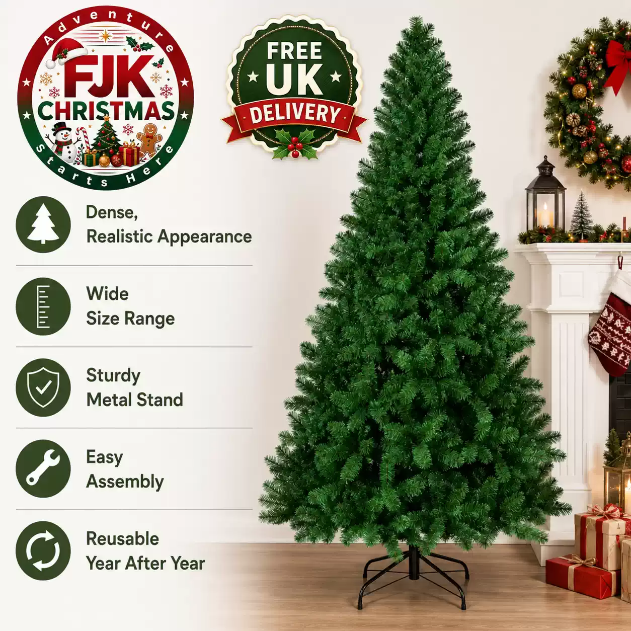 Realistic artificial Christmas tree with metal stand